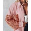 imageCHICME Womens Jacket 2025 Sequin Patchwork Long Sleeve Jacket Top Button Front Oversized Denim ShacketPink