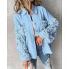 imageCHICME Womens Jacket 2025 Sequin Patchwork Long Sleeve Jacket Top Button Front Oversized Denim ShacketSky Blue