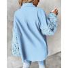 imageCHICME Womens Jacket 2025 Sequin Patchwork Long Sleeve Jacket Top Button Front Oversized Denim ShacketSky Blue