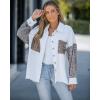 imageCHICME Womens Jacket 2025 Sequin Patchwork Long Sleeve Jacket Top Button Front Oversized Denim ShacketWhite