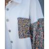 imageCHICME Womens Jacket 2025 Sequin Patchwork Long Sleeve Jacket Top Button Front Oversized Denim ShacketWhite