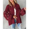 imageCHICME Womens Jacket 2025 Sequin Patchwork Long Sleeve Jacket Top Button Front Oversized Denim ShacketWine Red