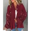 imageCHICME Womens Jacket 2025 Sequin Patchwork Long Sleeve Jacket Top Button Front Oversized Denim ShacketWine Red