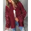 imageCHICME Womens Jacket 2025 Sequin Patchwork Long Sleeve Jacket Top Button Front Oversized Denim ShacketWine Red