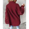 imageCHICME Womens Jacket 2025 Sequin Patchwork Long Sleeve Jacket Top Button Front Oversized Denim ShacketWine Red