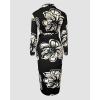 imageCHICME Womens Long Sleeve Midi Dress 2025 Casual Wrap Tied Detail Shirt Dresses Floral Print Fall Boho Long DressBlack