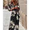 imageCHICME Womens Long Sleeve Midi Dress 2025 Casual Wrap Tied Detail Shirt Dresses Floral Print Fall Boho Long DressBlack