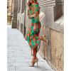 imageCHICME Womens Long Sleeve Midi Dress 2025 Casual Wrap Tied Detail Shirt Dresses Floral Print Fall Boho Long DressGreen
