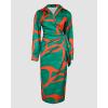 imageCHICME Womens Long Sleeve Midi Dress 2025 Casual Wrap Tied Detail Shirt Dresses Floral Print Fall Boho Long DressGreen