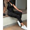 imageCHICME Womens Short Sleeve Jumpsuit 2025 Turn Down Collar Casual Zip Up Jumpsuits Pocket Design Cargo RomperBlack