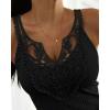 imageCHICME Womens Slim Fit Tank Tops Casual Wear Lace Trimmed Sleeveless Shirt Stretchy Camisoles TShirtBlack
