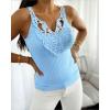 imageCHICME Womens Slim Fit Tank Tops Casual Wear Lace Trimmed Sleeveless Shirt Stretchy Camisoles TShirtBlue