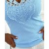 imageCHICME Womens Slim Fit Tank Tops Casual Wear Lace Trimmed Sleeveless Shirt Stretchy Camisoles TShirtBlue