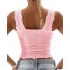 imageCHICME Womens Square Neck Sleevless Wide Strap Flower Lettuce Trim Crop Tank Tops Cute Slim Fit Summer TopB2pcs pinkblue