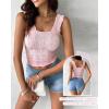 imageCHICME Womens Square Neck Sleevless Wide Strap Flower Lettuce Trim Crop Tank Tops Cute Slim Fit Summer TopB2pcs pinkblue