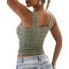 imageCHICME Womens Square Neck Sleevless Wide Strap Flower Lettuce Trim Crop Tank Tops Cute Slim Fit Summer TopC2pcs greenwhite