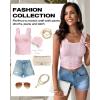 imageCHICME Womens Square Neck Sleevless Wide Strap Flower Lettuce Trim Crop Tank Tops Cute Slim Fit Summer TopC2pcs greenwhite