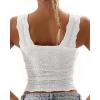 imageCHICME Womens Square Neck Sleevless Wide Strap Flower Lettuce Trim Crop Tank Tops Cute Slim Fit Summer TopC2pcs greenwhite