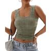 imageCHICME Womens Square Neck Sleevless Wide Strap Flower Lettuce Trim Crop Tank Tops Cute Slim Fit Summer TopC2pcs greenwhite