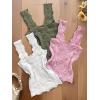 imageCHICME Womens Square Neck Sleevless Wide Strap Flower Lettuce Trim Crop Tank Tops Cute Slim Fit Summer TopO3pcs greenpinkwhite