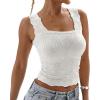imageCHICME Womens Square Neck Sleevless Wide Strap Flower Lettuce Trim Crop Tank Tops Cute Slim Fit Summer TopO3pcs greenpinkwhite