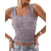 imageCHICME Womens Square Neck Sleevless Wide Strap Flower Lettuce Trim Crop Tank Tops Cute Slim Fit Summer TopQ3pcs pinkpurplewhite