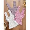 imageCHICME Womens Square Neck Sleevless Wide Strap Flower Lettuce Trim Crop Tank Tops Cute Slim Fit Summer TopQ3pcs pinkpurplewhite