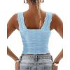 imageCHICME Womens Square Neck Sleevless Wide Strap Flower Lettuce Trim Crop Tank Tops Cute Slim Fit Summer TopR3pcs pinkgreenblue