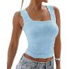 imageCHICME Womens Square Neck Sleevless Wide Strap Flower Lettuce Trim Crop Tank Tops Cute Slim Fit Summer TopR3pcs pinkgreenblue