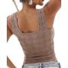 imageCHICME Womens Square Neck Sleevless Wide Strap Flower Lettuce Trim Crop Tank Tops Cute Slim Fit Summer TopS3pcs pinkblackkhaki