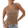 imageCHICME Womens Square Neck Sleevless Wide Strap Flower Lettuce Trim Crop Tank Tops Cute Slim Fit Summer TopS3pcs pinkblackkhaki