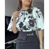imageCHICME Womens Summer 2 Piece Outfit 2025 Bell Sleeves Floral Blouse with High Waist Pants Set Party OutfitsBlack