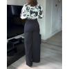 imageCHICME Womens Summer 2 Piece Outfit 2025 Bell Sleeves Floral Blouse with High Waist Pants Set Party OutfitsBlack