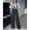 imageCHICME Womens Summer 2 Piece Outfit 2025 Bell Sleeves Floral Blouse with High Waist Pants Set Party OutfitsBlack