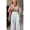 imageCHICME Womens Summer 2 Piece Outfit 2025 Bell Sleeves Floral Blouse with High Waist Pants Set Party OutfitsYellow