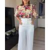 imageCHICME Womens Summer 2 Piece Outfit 2025 Bell Sleeves Floral Blouse with High Waist Pants Set Party OutfitsYellow