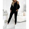 imageCHICME Womens Three Piece Outfits Striped Tape Patch Tank Tops Bomber Jacket with Sporty Pants Tracksuit Lounge SetsBlack