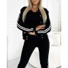 imageCHICME Womens Three Piece Outfits Striped Tape Patch Tank Tops Bomber Jacket with Sporty Pants Tracksuit Lounge SetsBlack