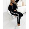 imageCHICME Womens Three Piece Outfits Striped Tape Patch Tank Tops Bomber Jacket with Sporty Pants Tracksuit Lounge SetsBlack