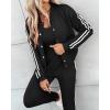 imageCHICME Womens Three Piece Outfits Striped Tape Patch Tank Tops Bomber Jacket with Sporty Pants Tracksuit Lounge SetsBlack