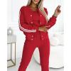 imageCHICME Womens Three Piece Outfits Striped Tape Patch Tank Tops Bomber Jacket with Sporty Pants Tracksuit Lounge SetsRed