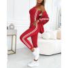 imageCHICME Womens Three Piece Outfits Striped Tape Patch Tank Tops Bomber Jacket with Sporty Pants Tracksuit Lounge SetsRed