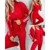 imageCHICME Womens Three Piece Outfits Striped Tape Patch Tank Tops Bomber Jacket with Sporty Pants Tracksuit Lounge SetsRed