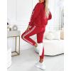 imageCHICME Womens Three Piece Outfits Striped Tape Patch Tank Tops Bomber Jacket with Sporty Pants Tracksuit Lounge SetsRed