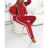 imageCHICME Womens Three Piece Outfits Striped Tape Patch Tank Tops Bomber Jacket with Sporty Pants Tracksuit Lounge SetsRed