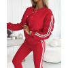 imageCHICME Womens Three Piece Outfits Striped Tape Patch Tank Tops Bomber Jacket with Sporty Pants Tracksuit Lounge SetsRed