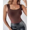imageCHICME Womens U Neck Shapewear Builtin Bra Tank High Strechy Sleeveless Slim Fit Tops Camisole Workout TopsCoffee