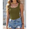 imageCHICME Womens U Neck Shapewear Builtin Bra Tank High Strechy Sleeveless Slim Fit Tops Camisole Workout TopsGreen