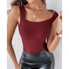 imageCHICME Womens U Neck Shapewear Builtin Bra Tank High Strechy Sleeveless Slim Fit Tops Camisole Workout TopsWine Red