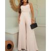 imageCHICME Womens V Neck Spaghetti Strap Jumpsuits Wide Leg Pleated Pants Summer Cami OverallsApricot